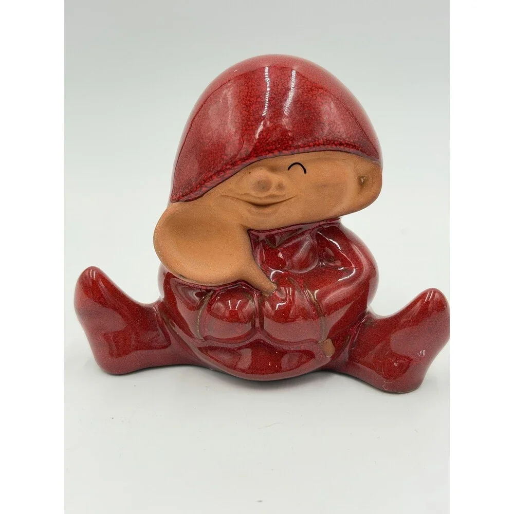 Swedish Pottery Nittsjo Red Tomte Gnome With Spoon 13148